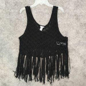 Forever 21 Black Crochet Fringe Top